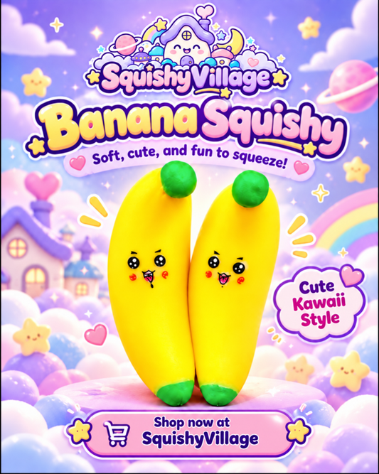 Cute Banana Squishy – Kawaii Yellow Fruit Fidget Toy - one item.