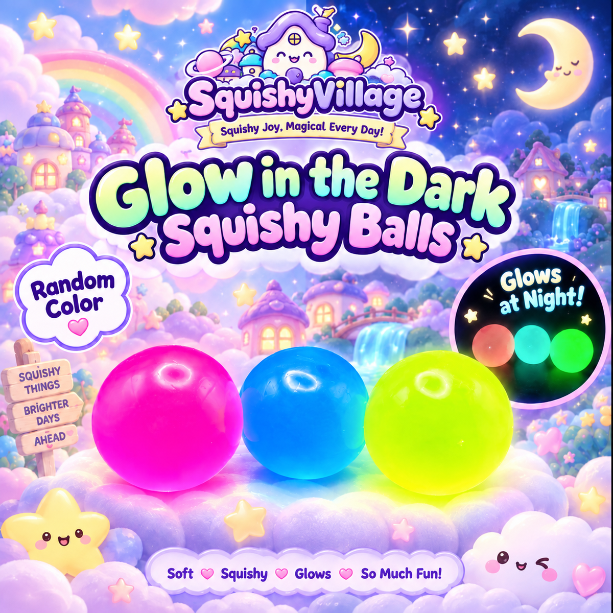 Glow in the Dark Squishy Ball – Random Color