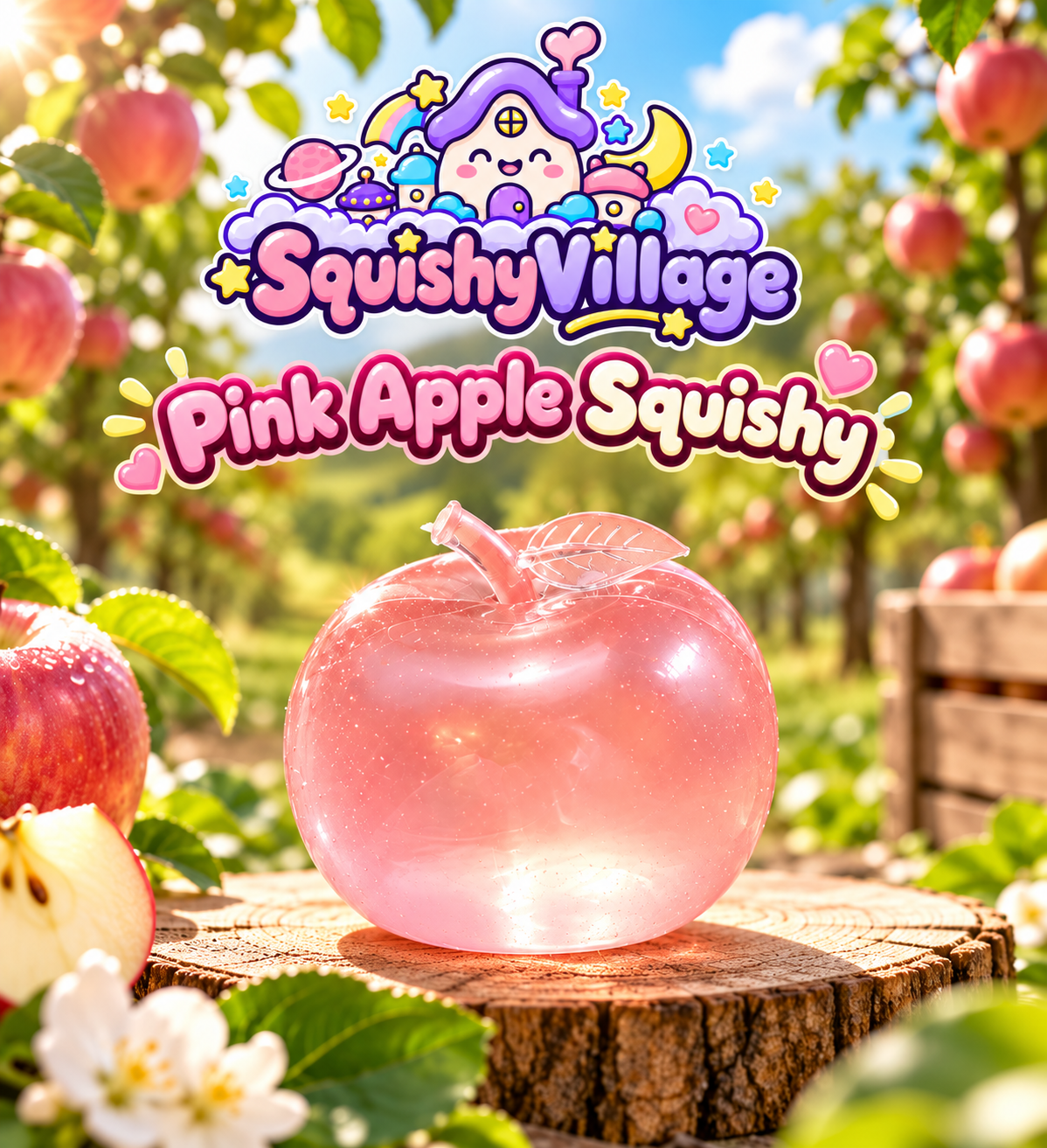 Pink Apple Squishy Toy, Slow Rising Stress Reliever - SquishyVillage
