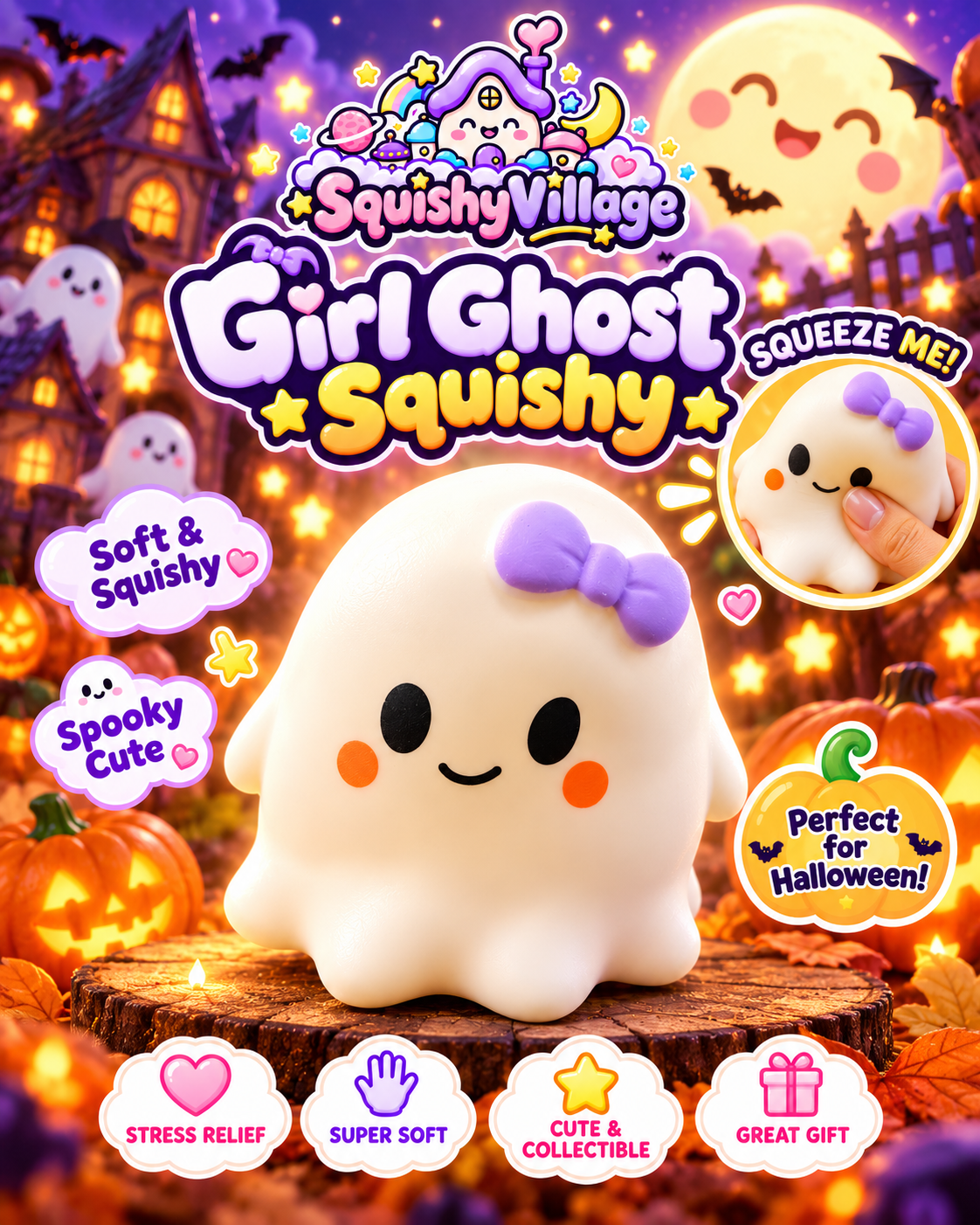 Girl Ghost Squishy – Cute Halloween Stress Toy (Copy)