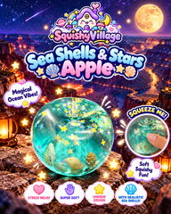 Sea Shells & Stars Apple Squishy – Aqua Jelly Stress Toy