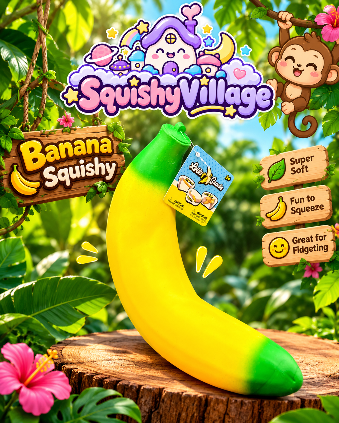 Giant Banana Squishy – Lulu Snacks Squeeze & Stretch Fidget Toy